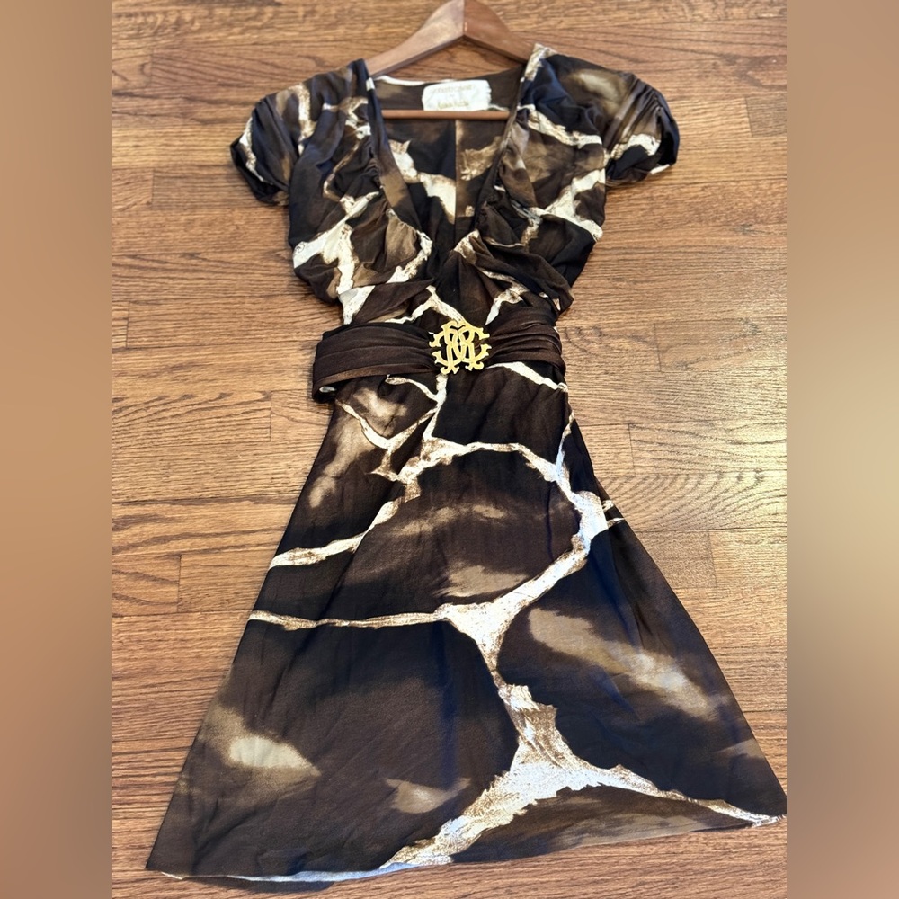 Roberto cavalli dress with sold belt and signature gold buckle